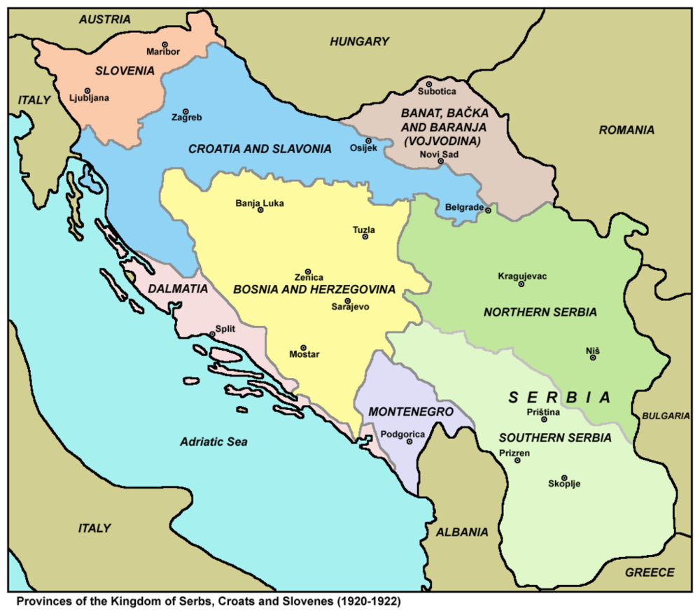 1920-1922年间南斯拉夫王国地图