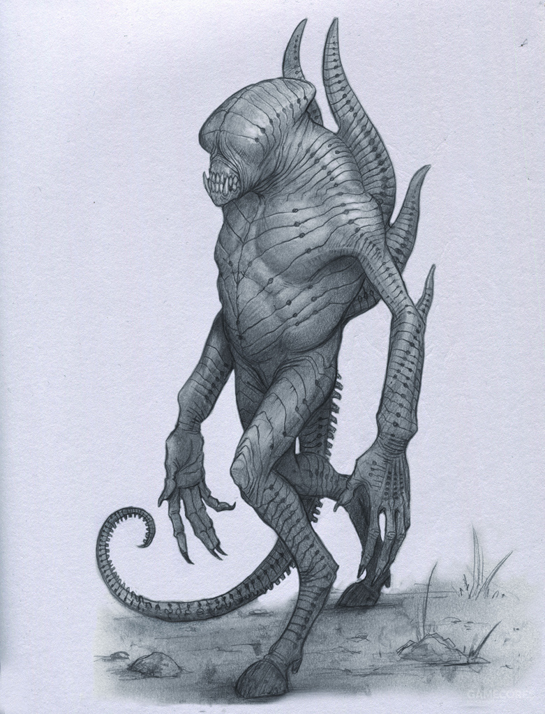 他的创作以黑暗扭曲的怪物为主,畸形的人体加以各种可怖的元素融合在