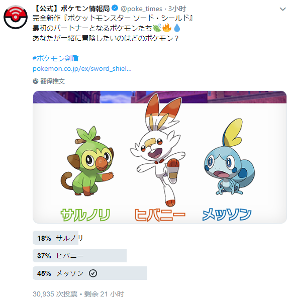 根据五个关于"最爱剑盾御三家"的投票活动,看看哪只宝可梦最受欢迎