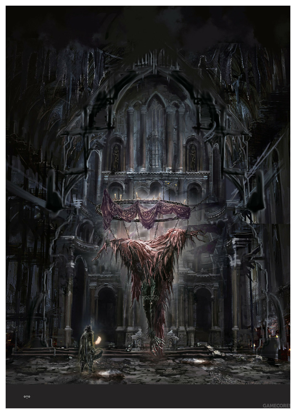 旧亚楠教堂中央挂着的渴血怪兽尸体,你猜是不是同