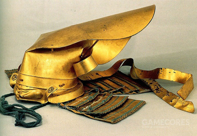 上杉谦信所用  金箔押左折乌帽子形兜