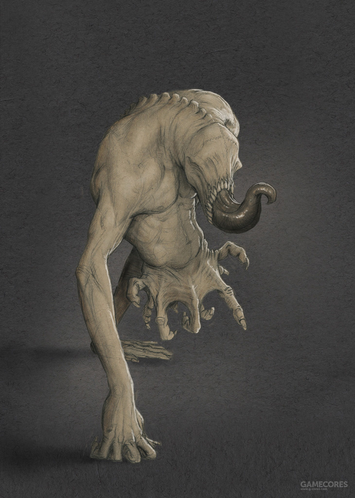 他的创作以黑暗扭曲的怪物为主,畸形的人体加以各种可怖的元素融合在